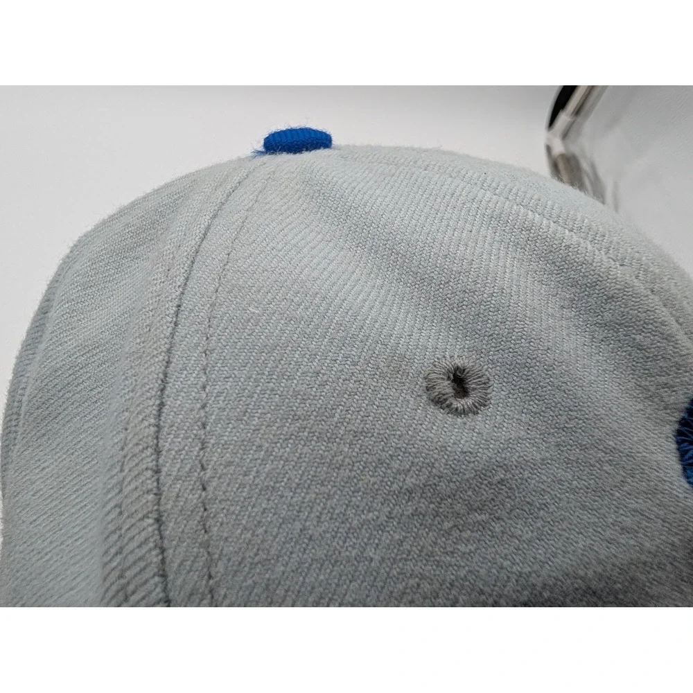 Vintage DeLONG Snapback Hat Grey Blue Letter F Baseball Cap Made in USA Med-LG